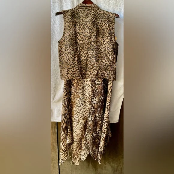 Chico's Brown and Black Animal Print Sleeveless Notched Collar Midi Dress Set - Picture 15 of 16